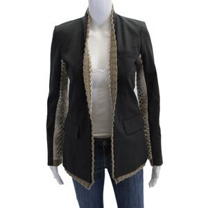 Yigal Azrouel Womens Wool Knitted Panel Detail Blazer Jacket Gray Size 0